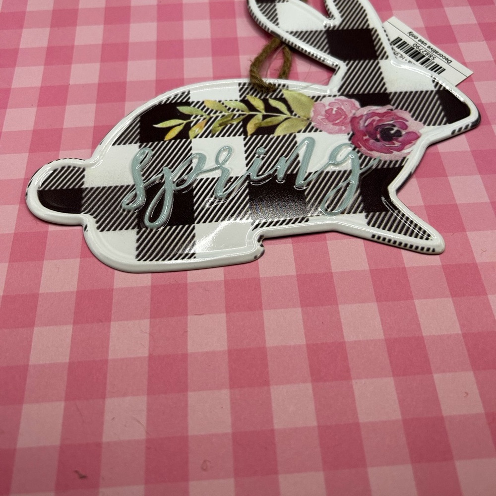 Spring B&W Metal Bunny Sign - Picture 3 of 3